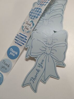 50 Thank You Blue Ribbon Cards and Stickers